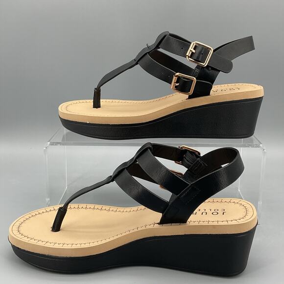 New Journee Collection Women’s Bianca Wedge Sandals Black Size 7 - Picture 2 of 11